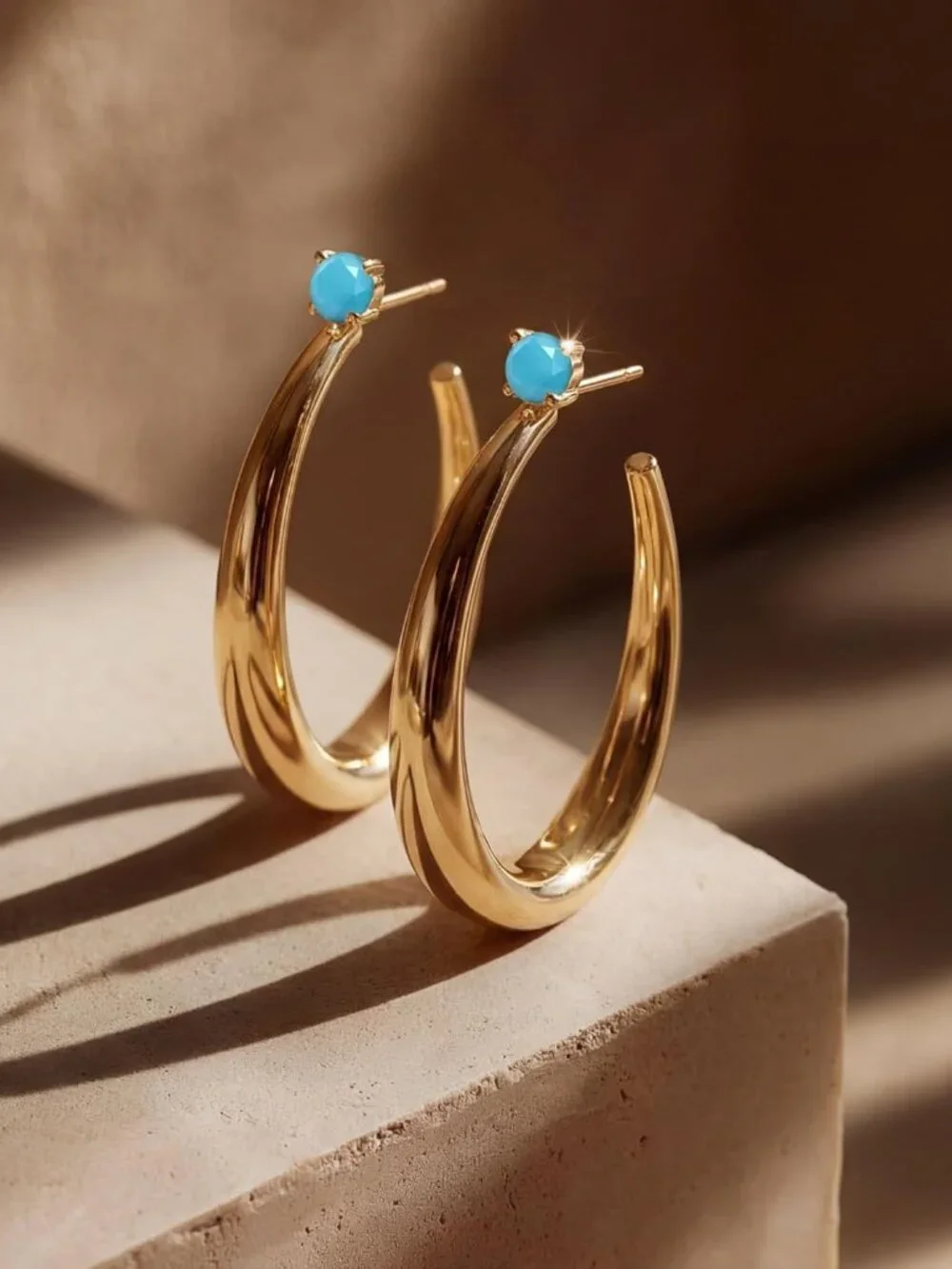 Large Gold Hoop Earrings for Women Trendy 14K Gold Plated Big Open Hoops Stud Ea - Picture 3 of 7